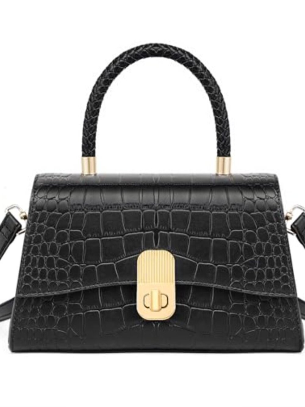 Crocodile Embossed Leather Top Handle Satchel Structured Small Handbag